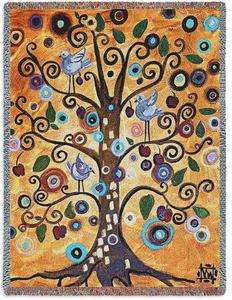   TREE OF LIFE Birds Contemporary Tapestry Afghan Throw Blanket  