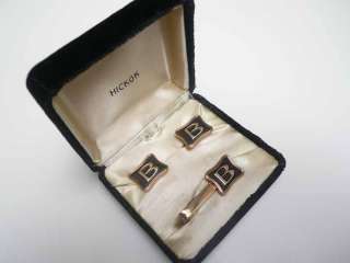HICKOK Boxed NOS Cufflinks Tie Clip Initial Capital B;  