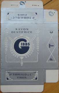 1930 Gibbs Savon Dentifrice/Toothpaste Box Paris France  