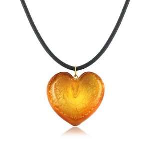   Silver Leaf and Murano Glass Heart Pendant Necklace Gold: Jewelry