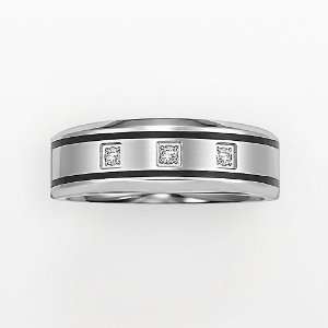  Stainless Steel Diamond Accent Band Ring Jewelry