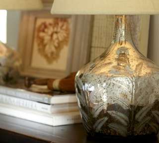 POTTERY BARN ETCHED FERN MERCURY GLASS TABLE LAMP BASE  