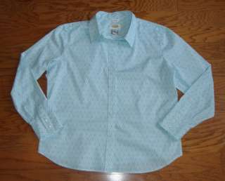 TALBOTS blue & white patterned cotton shirt size LP  