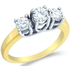  Gold 3 Three Stone Round Cut Diamond Engagement or Anniversary Ring 
