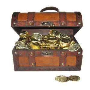    Faux Leather Pirate Treasure Chest with 144 Coins Toys & Games