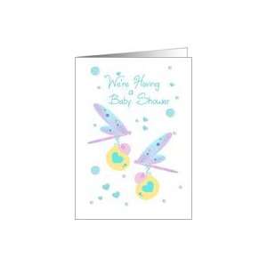  Baby Shower Invitation with Dragonflies Carrying Twin Baby 