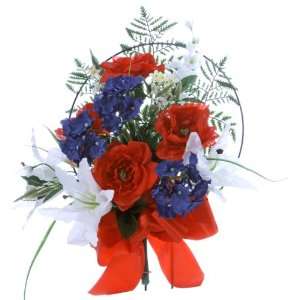  Memorial Cemetery Silk Flower Arrangement   Red, White & Blue Halo