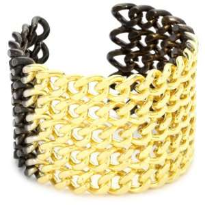   Laura Constantine Wide Two Tone Curb Chain Cuff Bracelet Jewelry